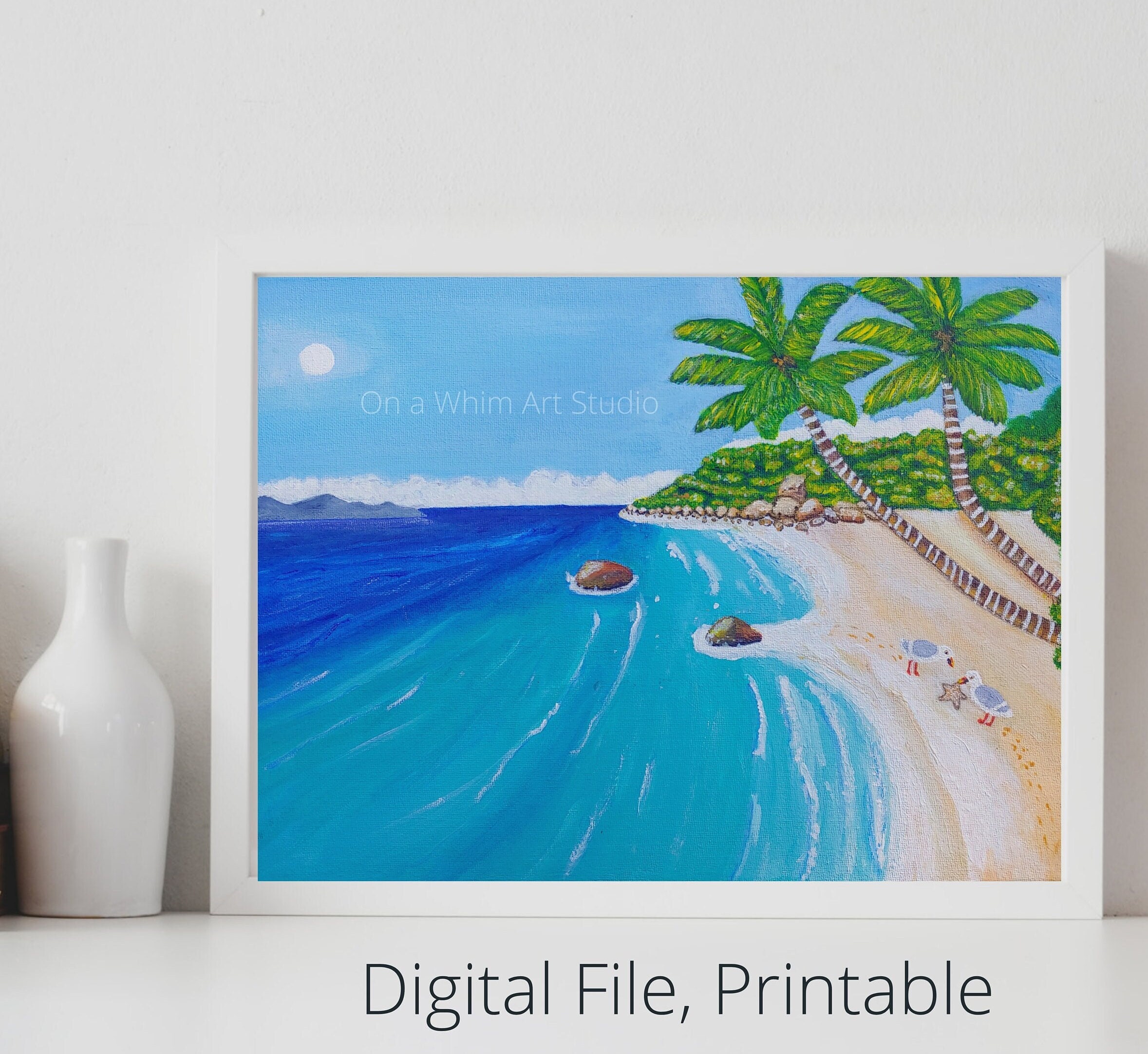Instant Downloads Printable Art/ Acrylic Painting, Seagulls at the ...