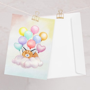 Schlafende Fuchs Wolke Ballons Karte | Geburtstags-Babyparty-Grußkarte mit einem Tier
