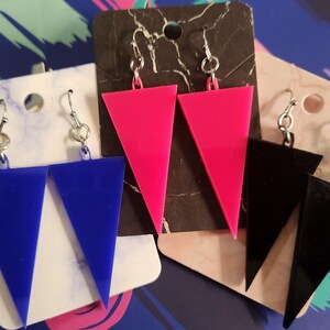Acrylic Triangle Earrings, Black, Blue, Pink, Acrylic Dangle Earring, Retro, Geometric Shape, Fun Fashion Accessories, Fashion Jewelry