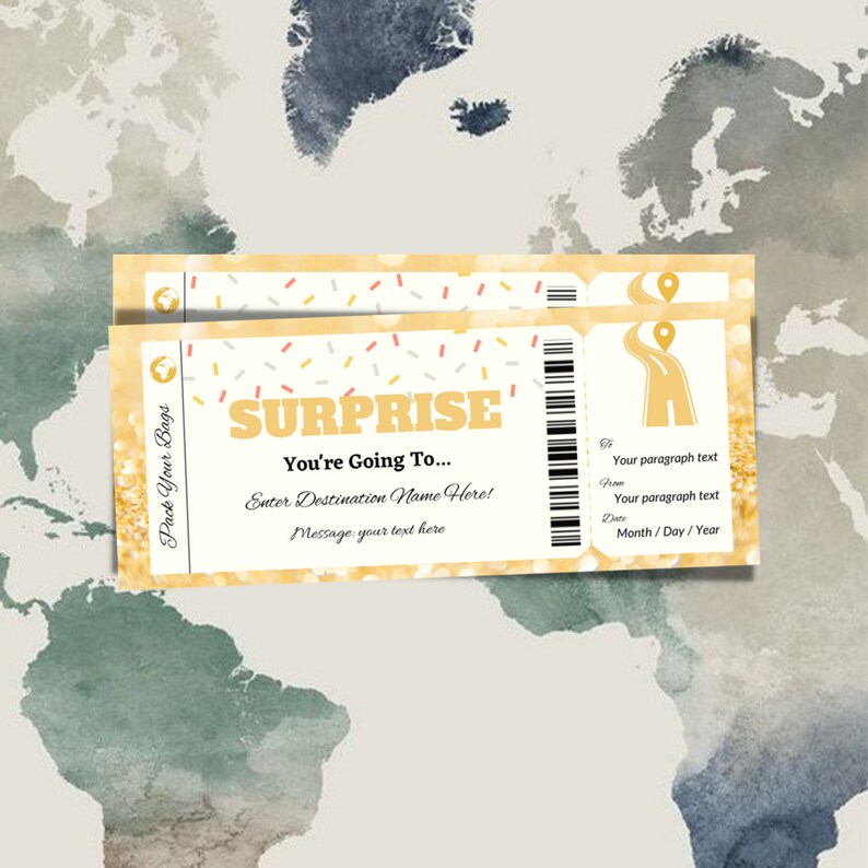 Surprise Boarding Pass Template, Boarding Ticket, Airplane Ticket, Printable Editable Surprise ...