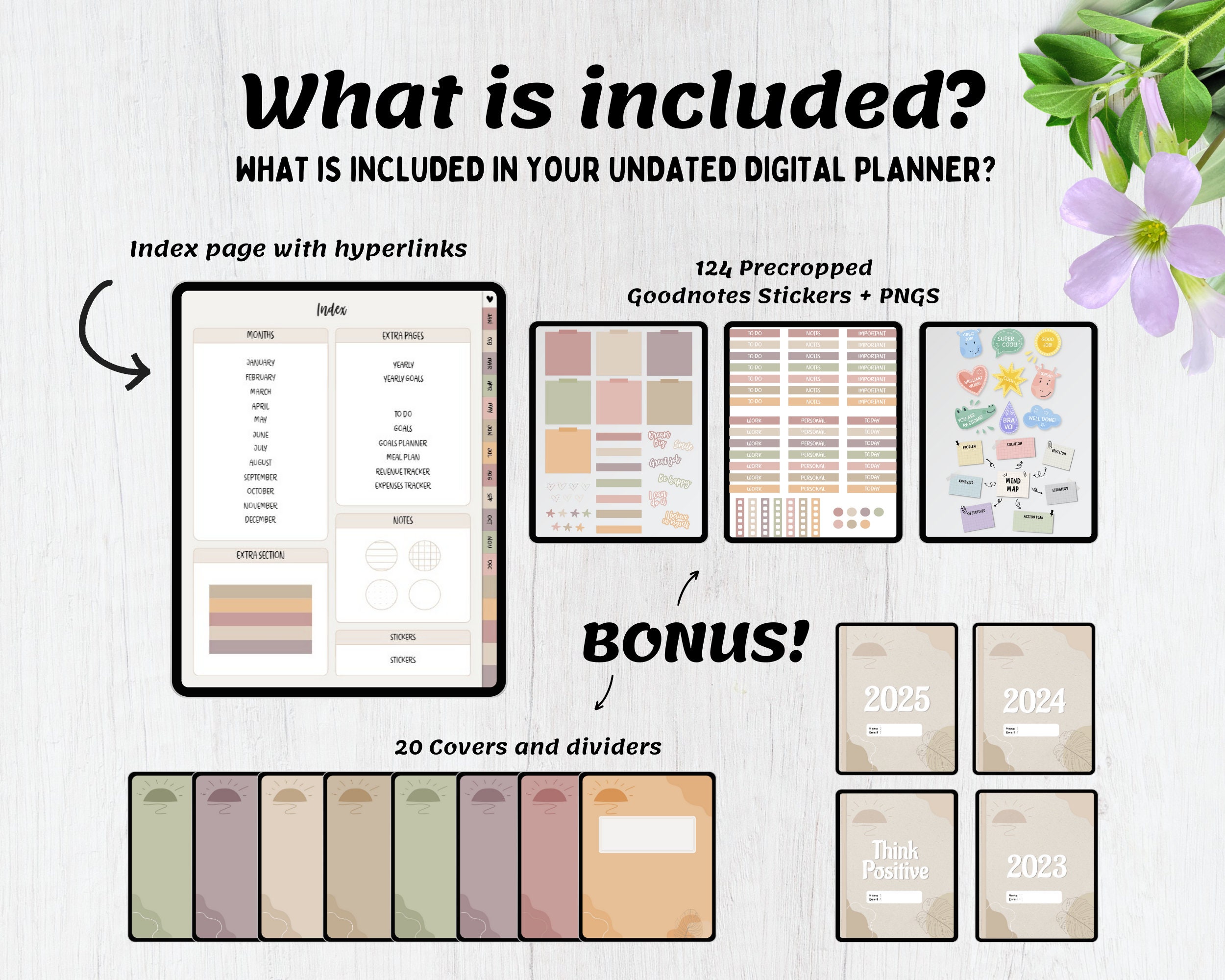 Undated Goodnotes Planner, Monthly Digital Planner, Goodnotes Template