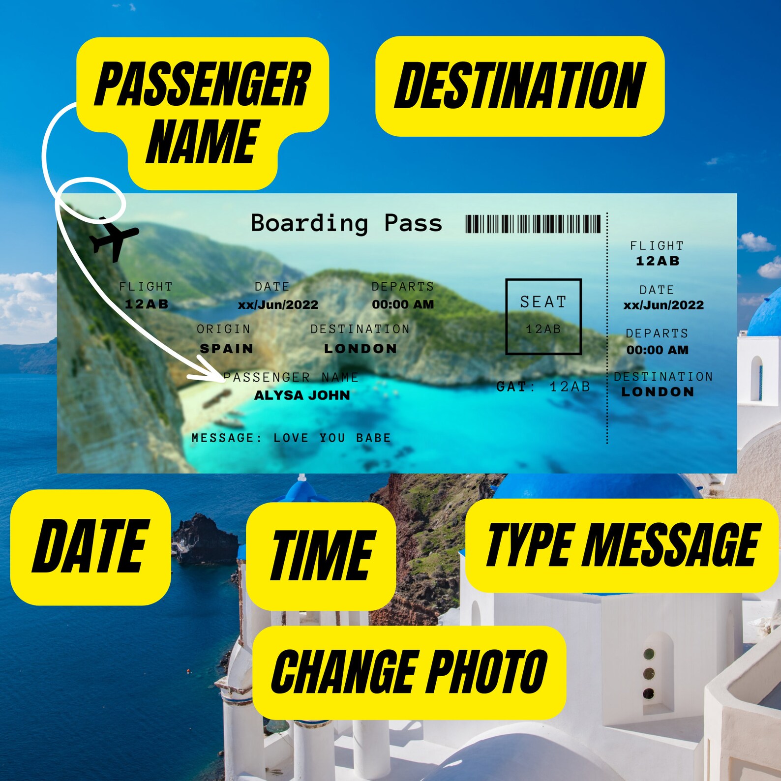 Boarding Pass Template, Boarding Ticket, Airplane Ticket, Printable