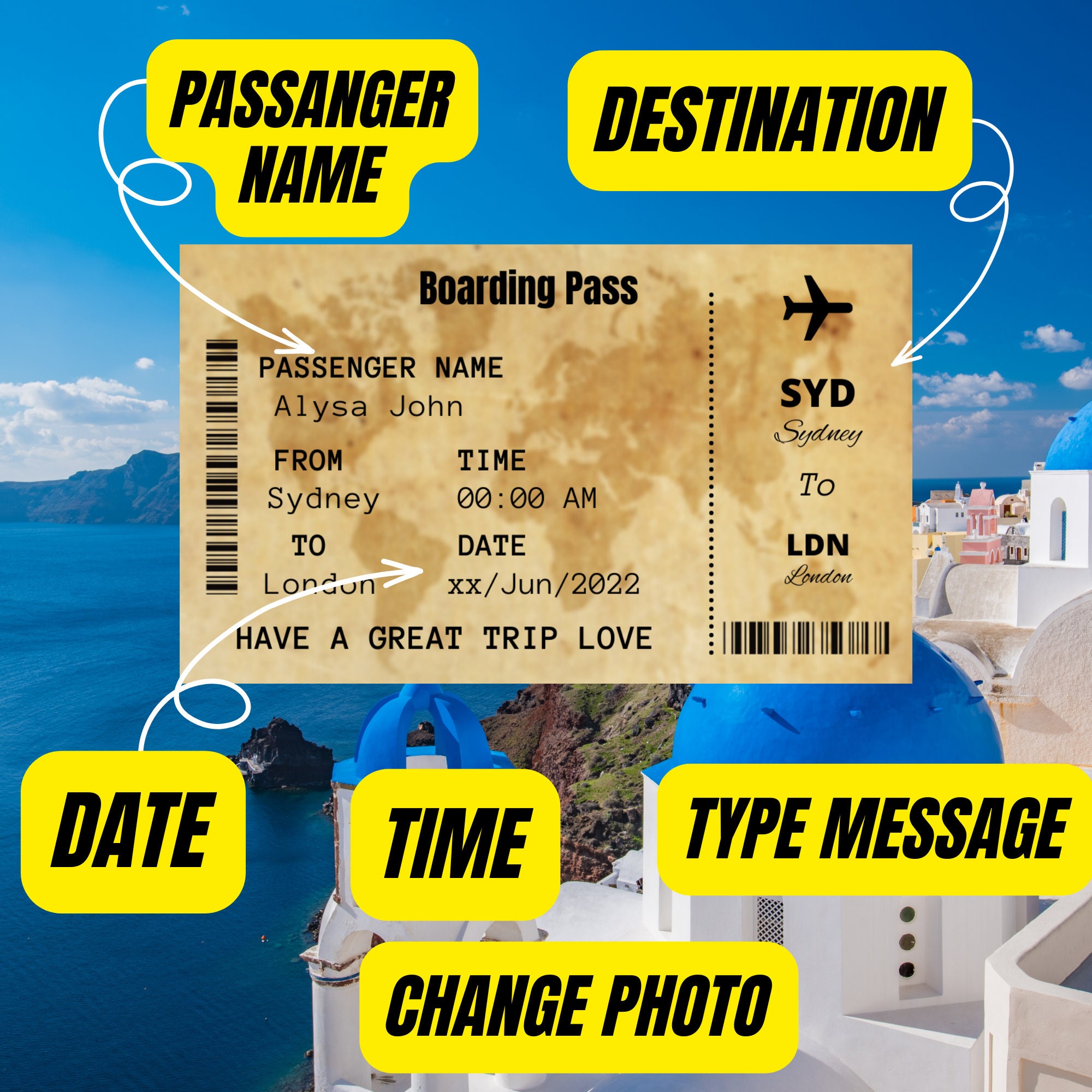 Boarding Pass Template Boarding Ticket Airplane Ticket Etsy UK