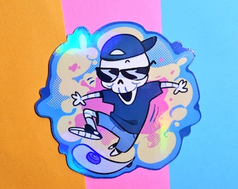 Skateboarding Skeleton Holographic Sticker