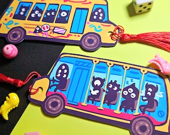 MONSTER BUS shaped bookmark beaded with tassel.