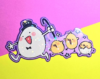 Whimsical Egg and Baby Chicks Holographic Sticker