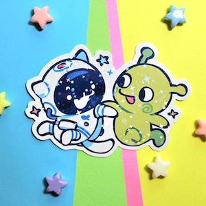 Space Cat & Alien Holographic Sticker