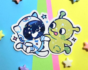 Space Cat & Alien Holographic Sticker