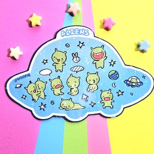 Holographic Alien Sticker Sheet: Funny Space Buddies image 1