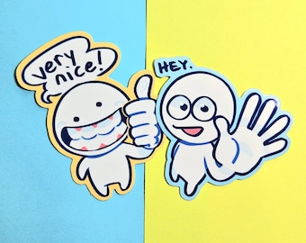 Waving & Thumbs Up Glossy Stickers