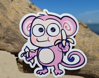 Monkey Offering Banana Glossy Sticker