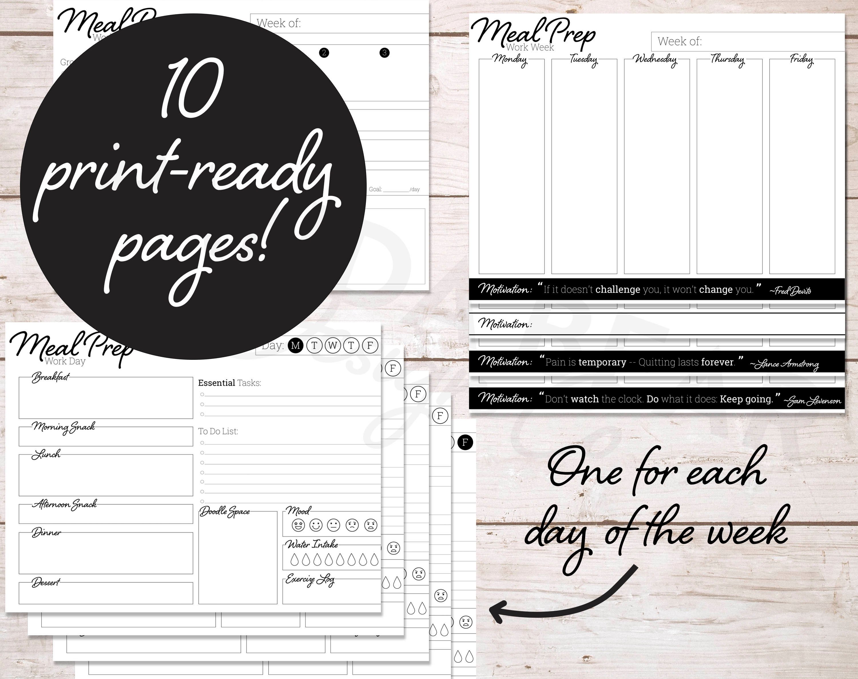 Printable Minimalist Weekly Meal Planner Mini Bundle | Meal Prep ...