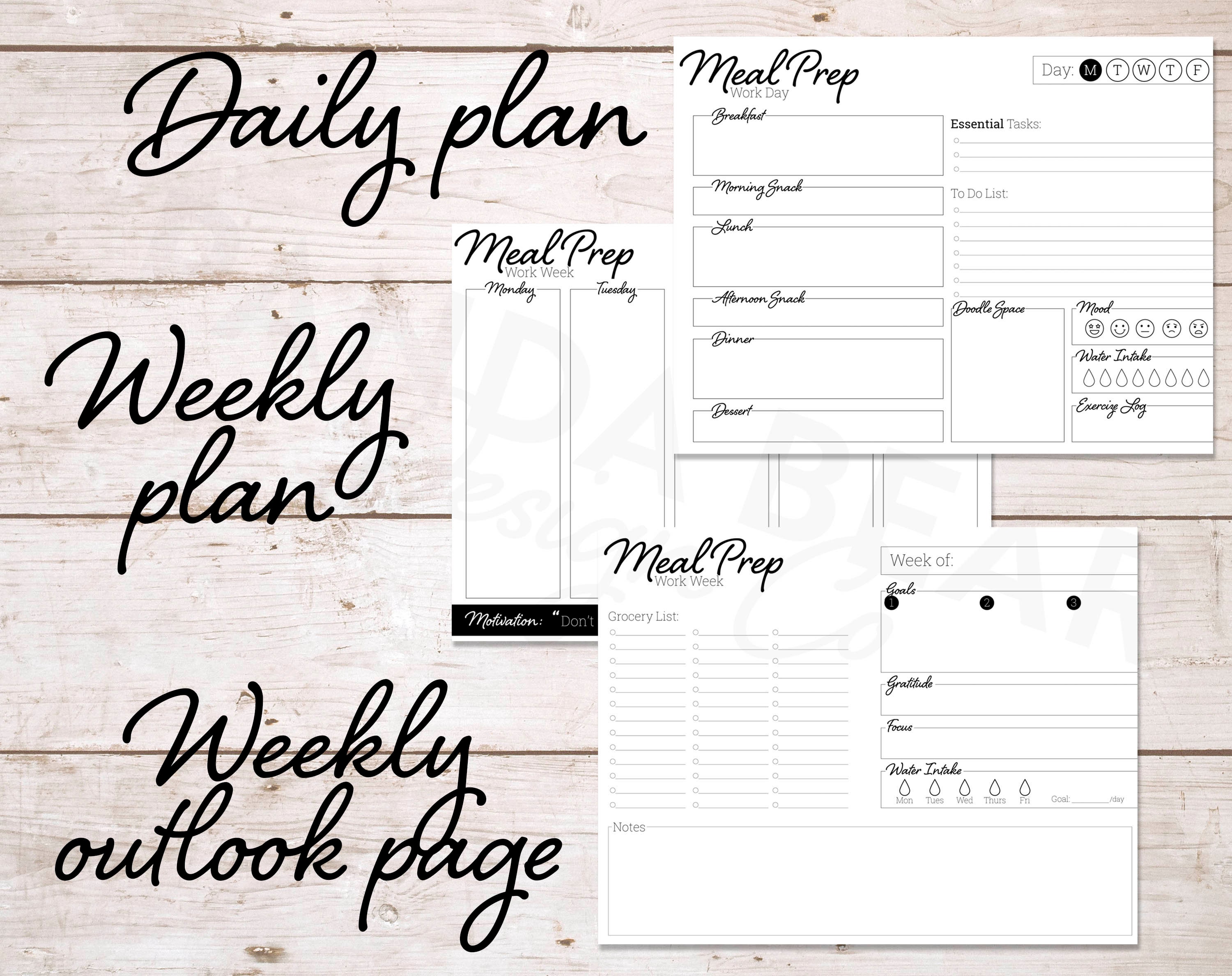 Printable Minimalist Weekly Meal Planner Mini Bundle | Meal Prep ...