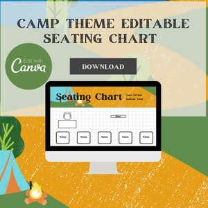 Modèle de plan de salle modifiable | Modèle de plan de salle à thème Canva Camping