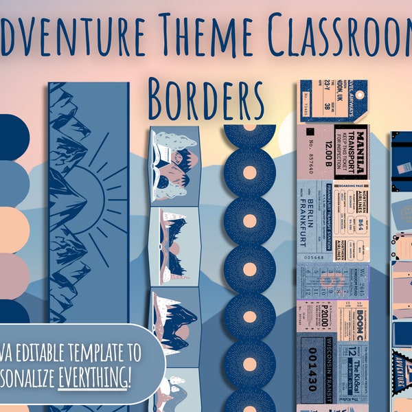 Classroom Bulletin Board Borders, Editable Canva Templates, Adventure Classroom Decor, Teacher Banner, PDFs + Templates