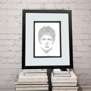 Lámina artística de letras dibujadas a mano de Noel Gallagher: arte mural A5, ilustración de britpop, regalo para fans de Oasis, retrato a tinta, decoración de indie rock, Wonderwall