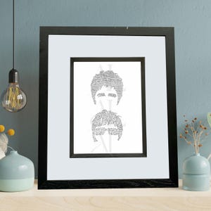 Oasis - Impresión artística de letras dibujadas a mano de los Hermanos Gallagher - Arte mural A5, ilustración de britpop, regalo para fans de Oasis, retrato a tinta, decoración de indie rock