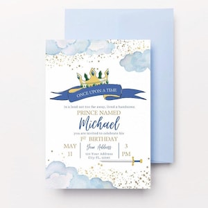 Convite de aniversário do príncipe, cartão de aniversário personalizado, cartão de convite de aniversário editável, modelo digital para impressão de feliz aniversário do príncipe