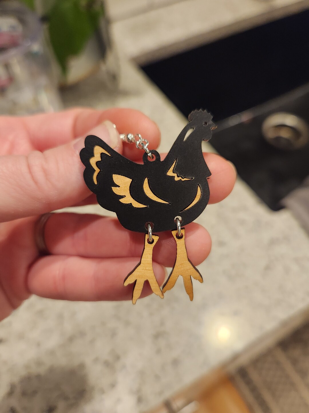 Laser Cut Wood Chicken Earrings: Alder Inlay, Hypoallergenic - Etsy