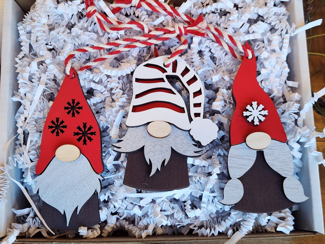 Wooden Gnome Ornamentsset of 3 Etsy