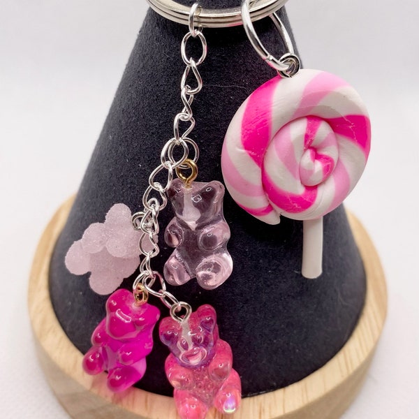 Porte clé style bonbons et oursons rose