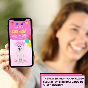 Hundeliebhaber Geburtstagsvideo eCard. Süßer Welpe Animation Happy Birthday Film in Pink. Sofort MP4 Digitaler Download. Per Smartphone verschicken...,,
