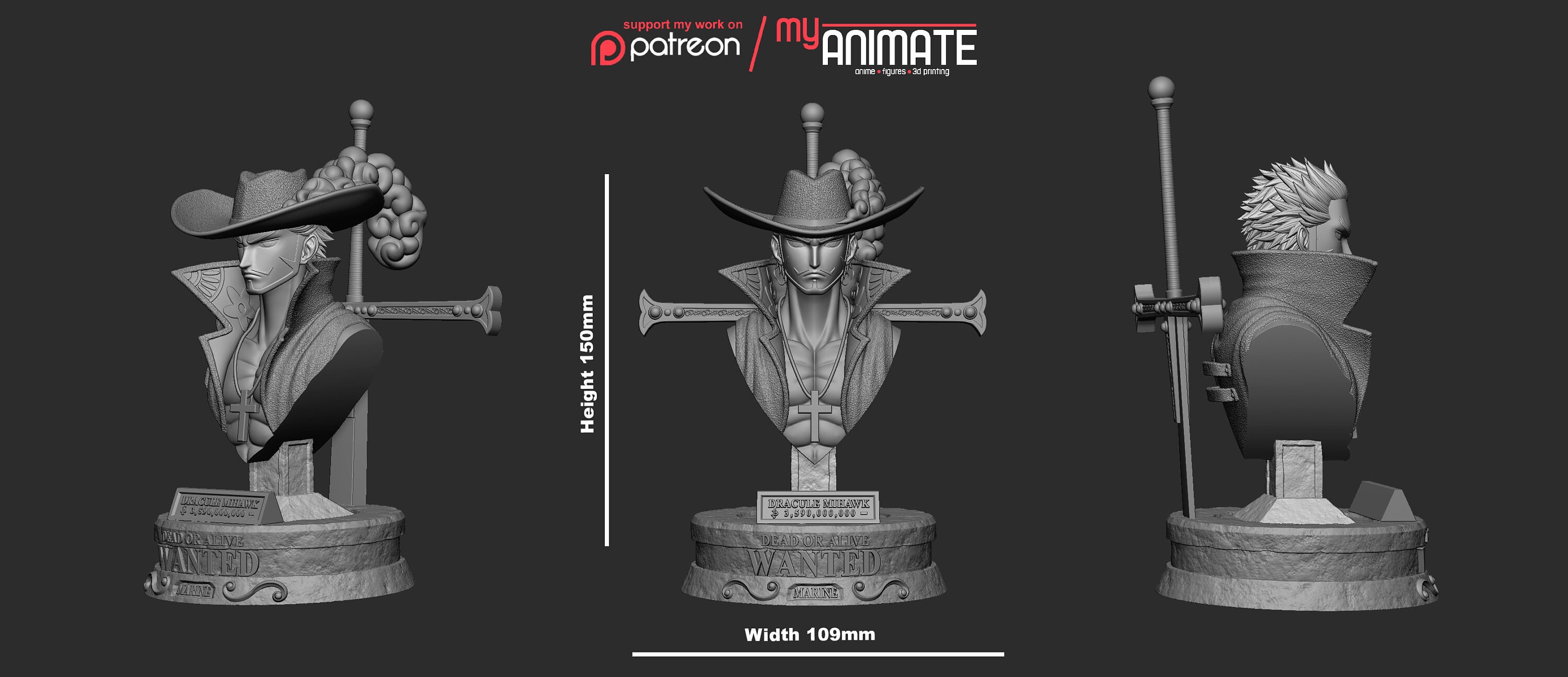 STL file Mihawk bust - one piece 👤・3D printer design to download