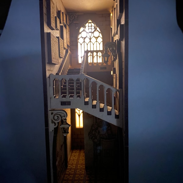 Wizards school hallway, castle hall, book nook kit with led lights, quality laser cut,  gift for any occasion, H Potter inspired