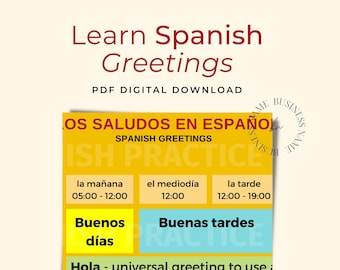 Learn Spanish Greetings - PDF Digital Download for Spanish to English to Spanish Language Students (NEW! 2022)