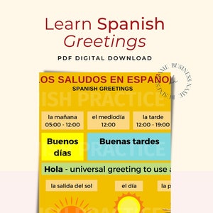 Learn Spanish Greetings - PDF Digital Download for Spanish to English to Spanish Language Students (NEW! 2022)