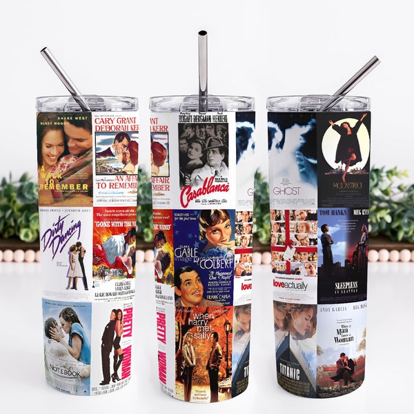 Romanic Movies Sublimation Wrap PNG for Valentine's Day 20oz Skinny Tumblers