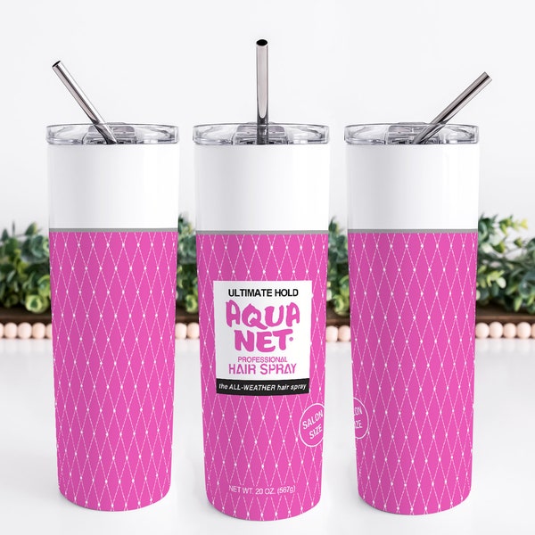 Aqua Net Hairspray 20oz Skinny Tumbler 6 Color Options to Choose from makes the Perfect Gift for Her also makes a Great Travel Mug