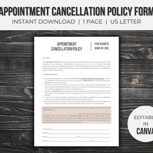Appointment Cancellation Policy Form Editable | Appointment Template | Esthetician Forms | Esthetician Business | Instant Download
