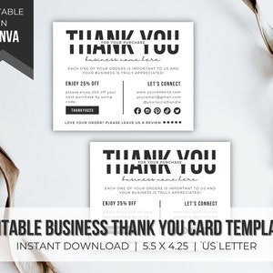 Editable Business Thank You Card Template | Boutique Thank You Card | Printable Customer Thank You Packing Insert | Business Thank You