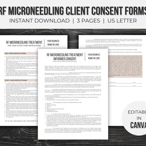 RF Microneedling Client Consent Template Editable | Esthetician Forms | Esthetician Business | Instant Download