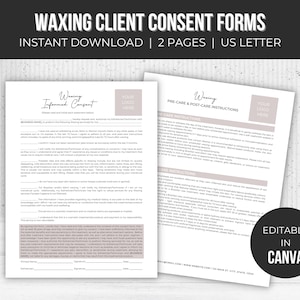 Editable Waxing Client Consent Forms | Esthetician Template | Esthetician Business | Instant Download