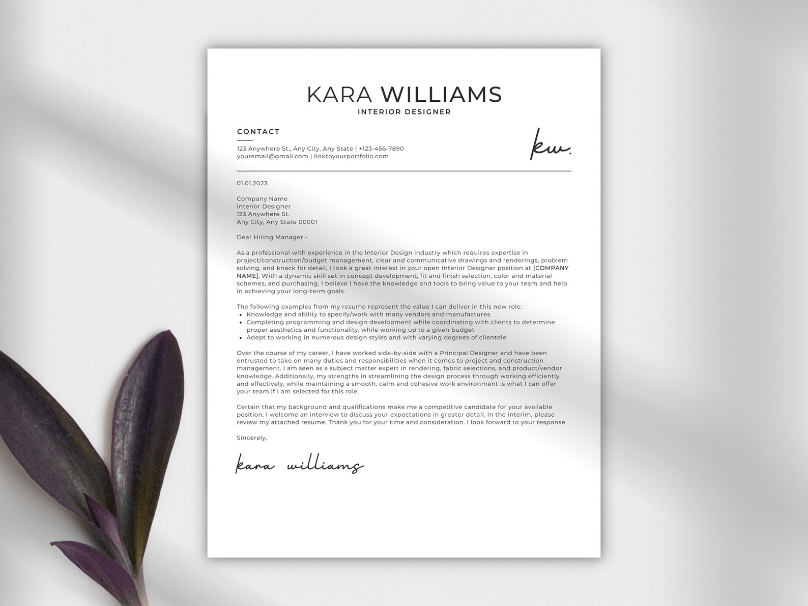 Interior Designer Resume Template Resume With Cover Letter Resume ...