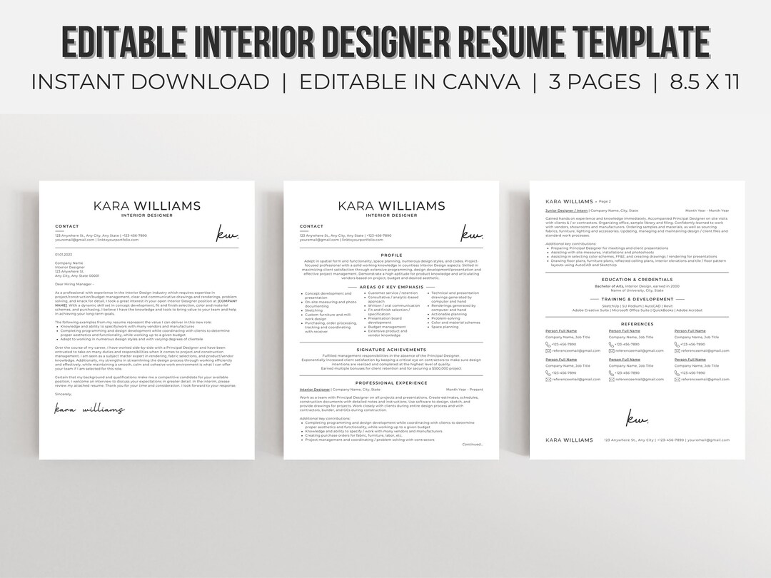 Interior Designer Resume Template | Resume With Cover Letter | Resume ...
