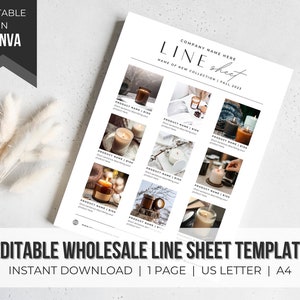 Minimal Wholesale Line Sheet Template | Editable Wholesale Line Sheet | Small Business Sheet | Product Line Sheet | Pricing Sheet |