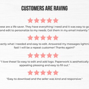May include: A white background with the text "CUSTOMERS ARE RAVING" in black.  Four customer reviews are displayed with five pink stars each.  The reviews are positive and highlight the ease of use and quality of the product.
