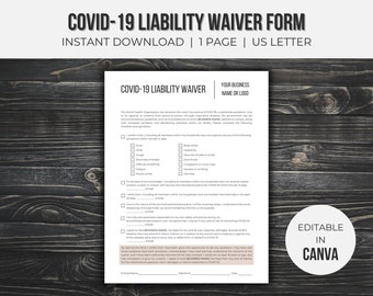 COVID-19 Liability Waiver Editable | Service Businesses Forms | Esthetician Forms | Instant Download