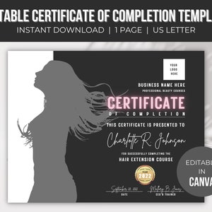 Editable Certificate Template | Certificate of Completion | Award Certificate | Cosmetology Template | Instant Download