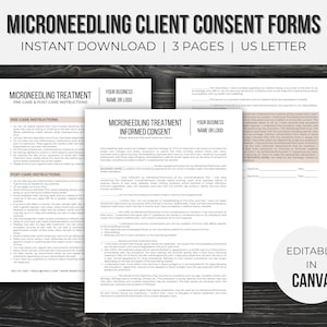 Microneedling Client Consent Forms Editable | Esthetician Forms | Esthetician Business | Instant Download