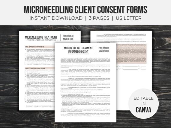 Microneedling Client Consent Forms Editable | Esthetician Forms | Esthetician Business | Instant Download