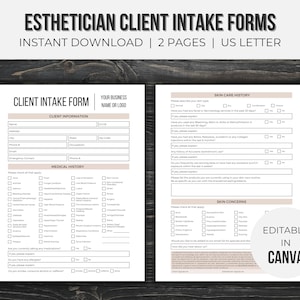 Esthetician Client Intake Forms Editable | Client Intake | Esthetician Forms | Esthetician Business | Instant Download
