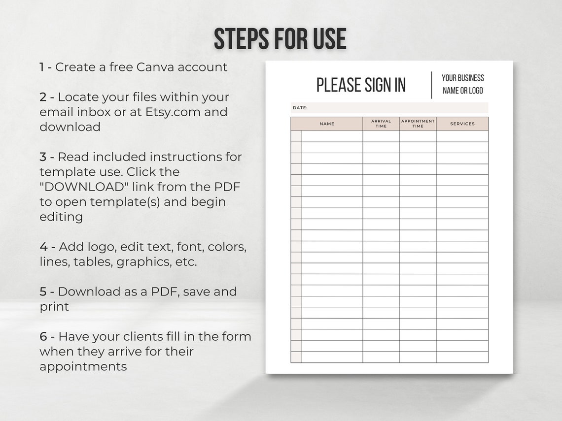 Sign in Sheet Editable Salon Sign in Sheet Esthetician Forms