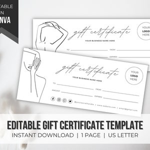 Chèque Cadeau Massage Modifiable | Modèle de bon cadeau | Certificat-cadeau de massothérapie | Entreprise d'esthéticienne