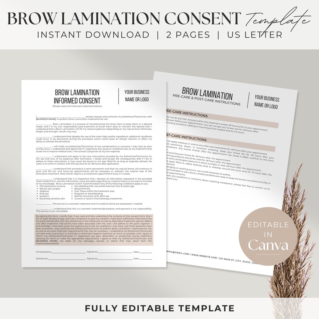 Brow Lamination Consent Forms Editable | Eyebrow Lamination | Editable ...