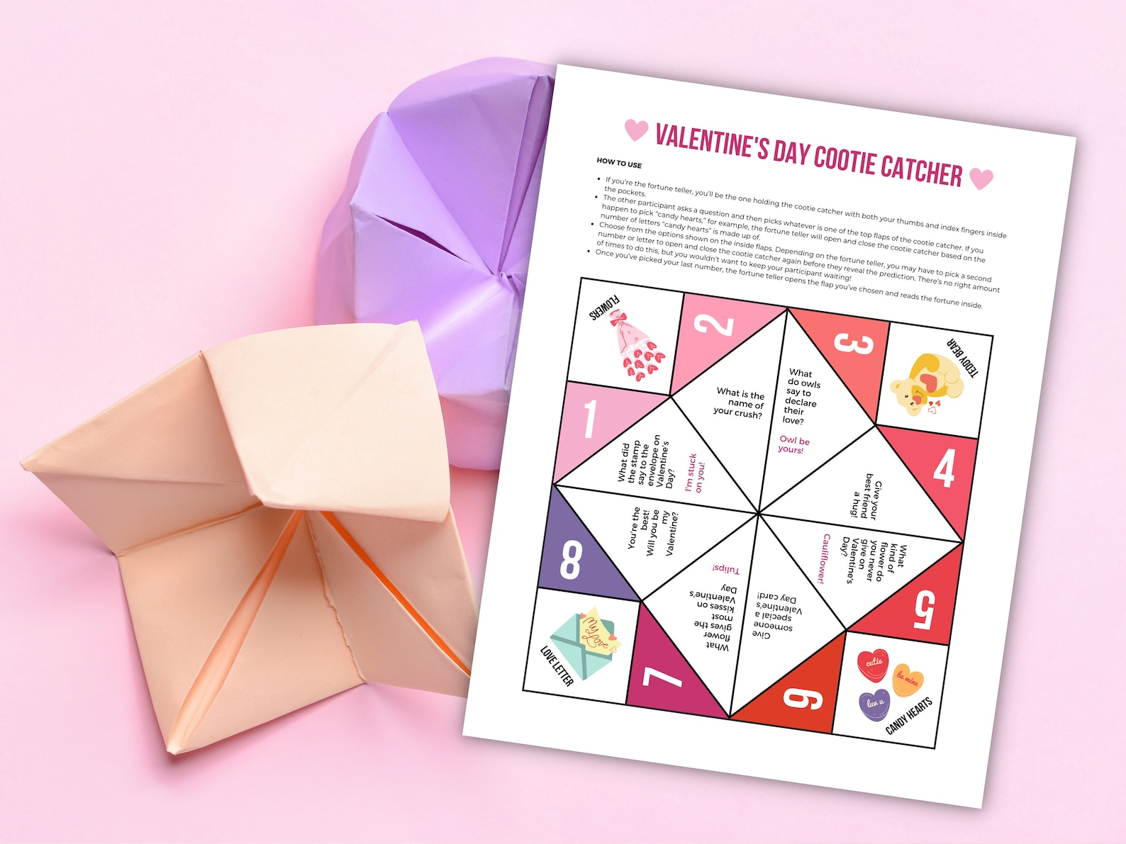 Valentine's Day Cootie Catcher Valentine's Day Fortune Teller Valentine ...