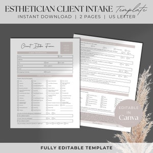Esthetician Client Intake Template | Client Intake Forms Editable | Esthetician Consent Template | Esthetician Business | Instant Download